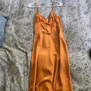 Orange Satin Midi Dress